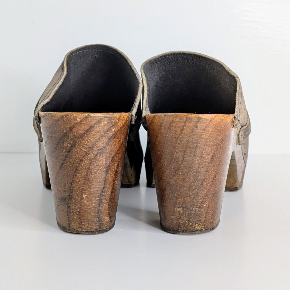 Sandgrens Maya Clogs 39 Brown Nubuck Leather 3" Heel Swedish Wood Base Runs 8.5 - Picture 6 of 16